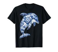 Delfín Floral Vintage con Flores Delft Art Chinoiserie Camiseta