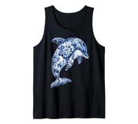 Delfín Floral Vintage con Flores Delft Art Chinoiserie Camiseta sin Mangas