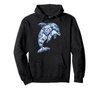 Delfín Floral Vintage con Flores Delft Art Chinoiserie Sudadera con Capucha