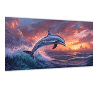 Delfín Pintar por Numeros Adultos,2025 Principiantes y Niños DIY Kit Atardecer 70x140cm Paint by Numbers de Pinturas Acrílica con Pinceles de Lienzo,Regalo Decor de Pared del Hogar,Sin Marco Y#A46