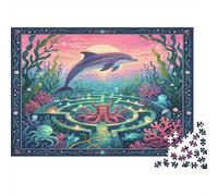 Delfín Puzzle de 1000 Piezas para Adultos Papel Laberinto de Coral Submarino Relajación Enfoque Puzzle para Toda la Familia Decoración Regalo 52x38cm/1000pcs