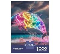 delfín Puzzle De 1000 Trozos Papel Grueso Psychedelic Dolphin on Tropical Beach Rompecabezas Compatible con Tabla Entretenimiento Fin De Semana Ocio En Casa 52x38cm/1000pcs