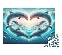 Delfín Rompecabezas de Papel Grueso Cuatro Delfines Formando un corazón, Pack para Personas Mayores, Regalo de Amigo Invisible de Entrenamiento Cerebral 52x38cm/1000 Piezas