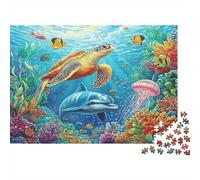 Delfín Rompecabezas Premium de cartón Delfín y Tortuga en Arrecife de Coral, para Entrenamiento Cerebral de Personas Mayores 38x26cm/1000 Piezas