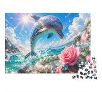 Delfín rosa perla 1000 piezas mini rompecabezas para adultos difícil | 52 x 38 cm de cartón, decoración de salón, acabado perfecto, regalo de cumpleaños, relajación de espíritu
