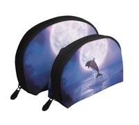 Delfín Saltando bajo la luz de la Luna Impreso, Bolsa de Maquillaje de Concha, Monedero pequeño para Mujer, Bolsa de artículos de tocador, Bolsa de cosméticos, 2 Piezas