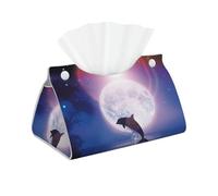 Delfín Saltando bajo la luz de la Luna Impreso, Funda para Caja de pañuelos con Cierre, Reutilizable, Decorativa para baño, Sala de Estar, Dormitorio, Oficina y Coche.
