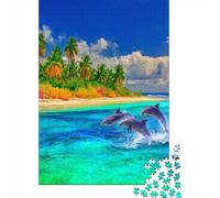 Delfín Saltando del Agua,Rompecabezas para Adultos 70x50cm/1000pcs,Juegos De Desafío De Palm Árboles Beach and Tropical Vegetation