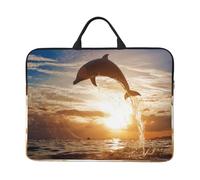 Delfín Saltando Desde Aguas Brillantes,Funda para portátil de 14 Pulgadas, Funda para portátil, maletín con asa