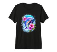 Delfín Saltando En Océano Flores Tropical Vida Marina Animal Camiseta Premium