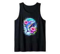 Delfín Saltando En Océano Flores Tropical Vida Marina Animal Camiseta sin Mangas