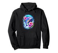Delfín Saltando En Océano Flores Tropical Vida Marina Animal Sudadera con Capucha