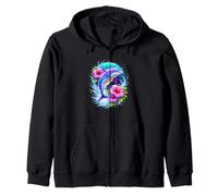 Delfín Saltando En Océano Flores Tropical Vida Marina Animal Sudadera con Capucha