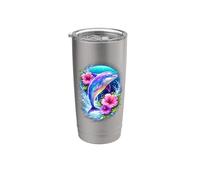 Delfín Saltando En Océano Flores Tropical Vida Marina Animal Vaso térmico de acero inoxidable de doble pared