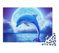 Delfín Saltando Luna Rompecabezas de 1000 Piezas para Adultos Delfín Saltando bajo Luna Llena Difícil Premium Robusto Vibrante Desafiante Alivio del Estrés 70x50cm/1000pcs