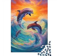 Delfín Saltando Paquete Delfines al Atardecer Rompecabezas Cartón Premium 1000 Piezas, Desafío Educativo Adultos, Alivio Estrés, Regalo, Actividad Familiar 70x50cm/1000pcs
