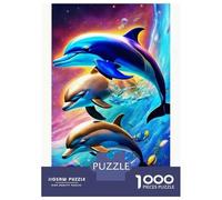 delfín Set De 1000 Piezas Papel Reciclado Dolphin in Blue-Purple Neon Puzzle Familiar Fácil De Almacenar Actividad De Vinculación Familiar Horas De Entretenimiento 38x26cm/1000pcs