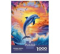 delfín Set De 1000 Piezas Papel Reciclado Dolphin Leaping Over Orange Ocean Waves Puzzle Familiar Fácil Almacenar Ocio En Casa Horas De Entretenimiento Garantizadas 52x38cm/1000pcs