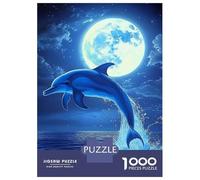 delfín Set De 1000 Piezas Papel Reciclado Dolphin Leaping Under Blue Moonlit Sky Puzzle Familiar Fácil De Almacenar Actividad De Vinculación Familiar Horas De Entretenimiento 52x38cm/1000pcs