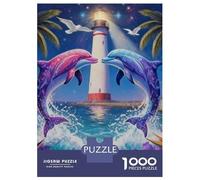 delfín Set De 1000 Piezas Papel Reciclado Dolphins Near Lighthouse in Tropics Puzzle Familiar Aficionados A Los Fácil Almacenar Rompecabezas Atractivo Horas Entretenimiento 52x38cm/1000pcs
