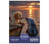 delfín Set De 1000 Piezas Papel Reciclado Old Man & Dolphin at Sunset Beach Puzzle Familiar Fácil De Almacenar Actividad De Vinculación Familiar Horas De Entretenimiento 52x38cm/1000pcs