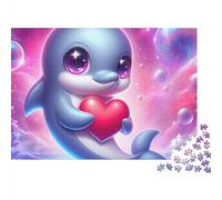 Delfín Tierno de Dibujos Puzzle para Adultos Puzzle de 1000 Piezas Corazón Burbuja Relajante Regalo Familiar 52x38cm/1000pcs