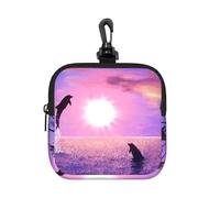 Delfines al Atardecer,Bolsa de Almacenamiento Cuadrada con Cremallera, Monedero de Neopreno, Carteras pequeñas, Monedero pequeño, Monedero