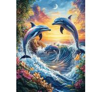 Delfines al Atardecer en el océano Puzzle 500 Piezas Educativo 3D Juego De Rompecabezas para Familia Entretenimiento Creativo Construir Maquetas 500 PCS