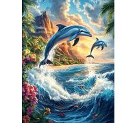 Delfines al Atardecer en el océano Puzzle 500 Piezas Obra De Arte Familiar Coleccionable Rompecabezas 3D para Hombres Y Mujeres Juguete Educativo Desafío Intelectual 500 PCS