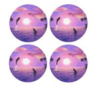 Delfines al Atardecer,Posavasos Redondos de Corcho MDF, Almohadilla para Tazas, Juego de 4 Posavasos para Bebidas