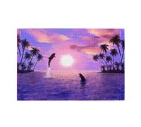 Delfines al Atardecer, Rompecabezas de 1000 Piezas, Rompecabezas de Madera para Toda la Familia, decoración de Pared para Adultos y Adolescentes.