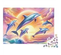 Delfines Atardecer Puzzle de 1000 Piezas Papel Puzzle para Adultos Vista al Océano Puzzle para Toda la Familia Relajación Hogar 70x50cm/1000pcs