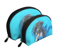 Delfines con Cara Sonriente Estampados, Bolsa de Maquillaje de Concha, Monedero pequeño para Mujer, Bolsa de artículos de tocador, Bolsa de cosméticos, 2 Piezas