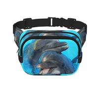 Delfines con Cara Sonriente Impresos,Riñonera Cuadrada de Doble Capa, Bolso de Viaje, Bolso Informal para el Pecho.