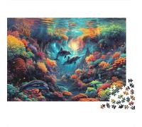 Delfines en Coloridos arrecifes de Coral Puzzle 1000 Piezas - Desafiante, Vida Silvestre Rompecabezas, Adultos, Regalo, Juego Familiar, Decoración del Hogar 70x50cm/1000pcs