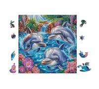Delfines en Olas del Océanos Puzzle 100 Piezas Cartón Resistente para Parejas Noches De Cita Actividad Antiestrés Tiempo Libre Pack Completo Regalo Aniversario 28x28cm