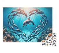 Delfines Forma Corazón Arrecife Coral Puzzle de 1000 Piezas Papel para Adultos Relajación Familiar 52x38cm/1000pcs