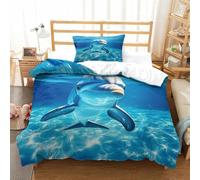 Delfines Juego Funda Nordica Cama para Niños Y Niñas, Azul Ocean Funda Edredón Single（135x200cm）, Microfibra Suave Funda De Almohada, Funda Nórdica Agradable A La Piel