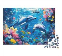 Delfines Nadando Arrecife de Coral Rompecabezas 1000 Piezas para Apasionados, Cartón Grueso Reciclado, Decoración Mural, Regalo De Fiesta, Rompecabezas Educativo 38x26cm/1000pcs