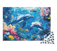 Delfines Nadando Arrecife de Coral Rompecabezas De 1000 Piezas Papel Ecológico para Niños Principiantes, Ultra Difícil, Actividad Post-Clase, Mejor Calificado del Mercado 38x26cm/1000pcs