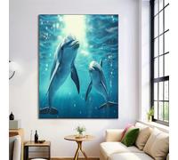 Delfines Nadando Pinturas Sobre Lienzo Moderno Azul Animales De Cuentos De Hadas Poster E Impresiones Arte Mural Para Sala De Fondo Colgante Estar Décor Fotos Sin Marco 70X100Cm