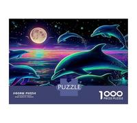 Delfines neón 1000 Piece Premium Cardboard Delfines neón Family Jigsaw Puzzle Digital Detox Birthday Gift Precision Cut Anti-Glare 38x26cm/1000pcs