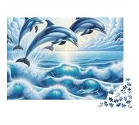 Delfines Olas Oceánicas Puzzle de 1000 Piezas Papel para Adultos Salto Mar Puzzle para Toda la Familia Relajante 38x26cm/1000pcs