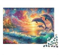 Delfines saltan bajo la Luna crepúsculo Puzzle De 1000 Piezas Tema delfín Hombres, Mujeres, Ancianos Y Mayores 70x50cm/1000pcs