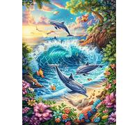 Delfines Saltando al Atardecer del océano Puzzles 500 Piezas Alivio Estrés Familiar Mitos fantásticoss Rompecabezas 3D para Toda La Familia Juguete Educativo Desafío Intelectual 500 PCS