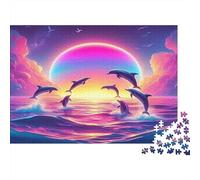 Delfines Saltando al Atardecer Puzzle 1000 Piezas Papel Reciclado para Adultos Puzzle para Adultos Imposible difícil desafiante Excelente Idea de Regalo para descompresión en casa 52x38cm/1000pcs