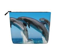 Delfines Saltando en Invierno,Neceser de Maquillaje de imitación Lino, Neceser de Viaje portátil