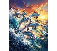 Delfines Saltando en océano al Atardecer Puzzle 1000 Piezas Estera Portátil 3D Fauna Mascotas Rompecabezas Familiar para Hombres Y Mujeres Aliviar Estrés Decoración Hogar 1000 PCS