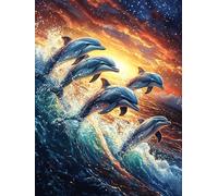 Delfines Saltando Entre Olas Marinas Puzzles 1000 Piezas Alivio Estrés Mental Paisaje de Ciencia ficción Rompecabezas 3D para Toda La Familia Juguete Educativo Desafío Intelectual 1000 PCS