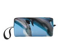 Delfines Saltando Invierno, Bolsa de Maquillaje Bolsa de cosméticos Bolsa de artículos de tocador de Viaje portátil Bolsa de Maquillaje